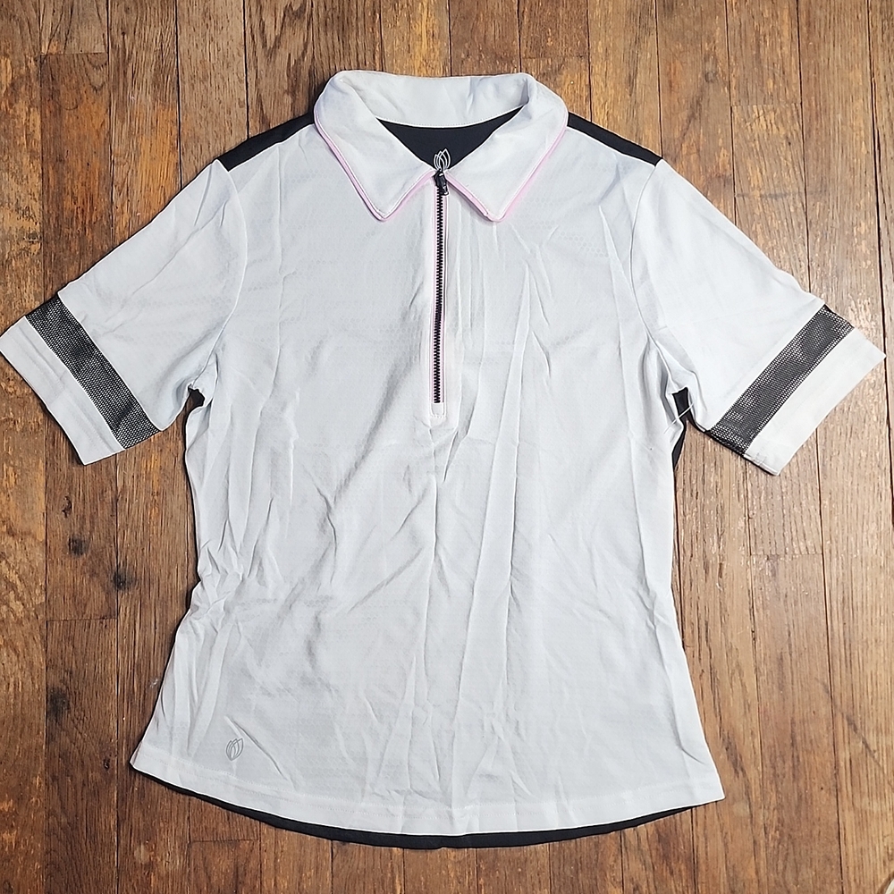 White Pink Black Short Sleeve Half Zip Golf Tennis Polo Shirt